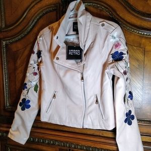 Moto Jacket with colorful flower embroidery